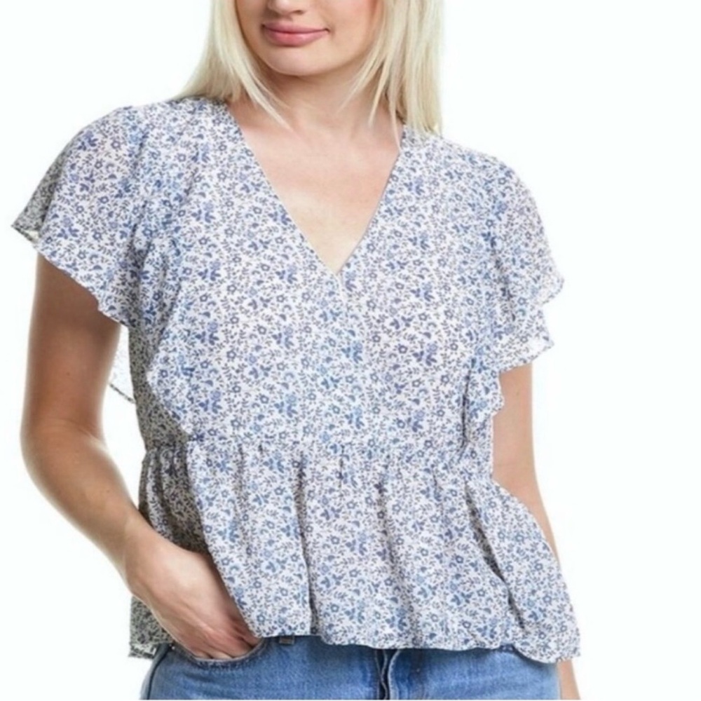 Madewell Georgette Ruffle Sleeve Floral Peplum Top